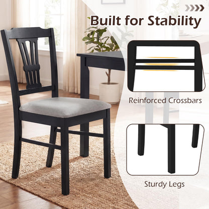 Giantex Wooden Dining Chairs Set of 4, Upholstered Kitchen Chairs with Solid Rubber Wood Frame, Hollowed Backrest & Soft Padded Seat, Armless Dining Chairs for Kitchen, Dining Room, Black & Gray