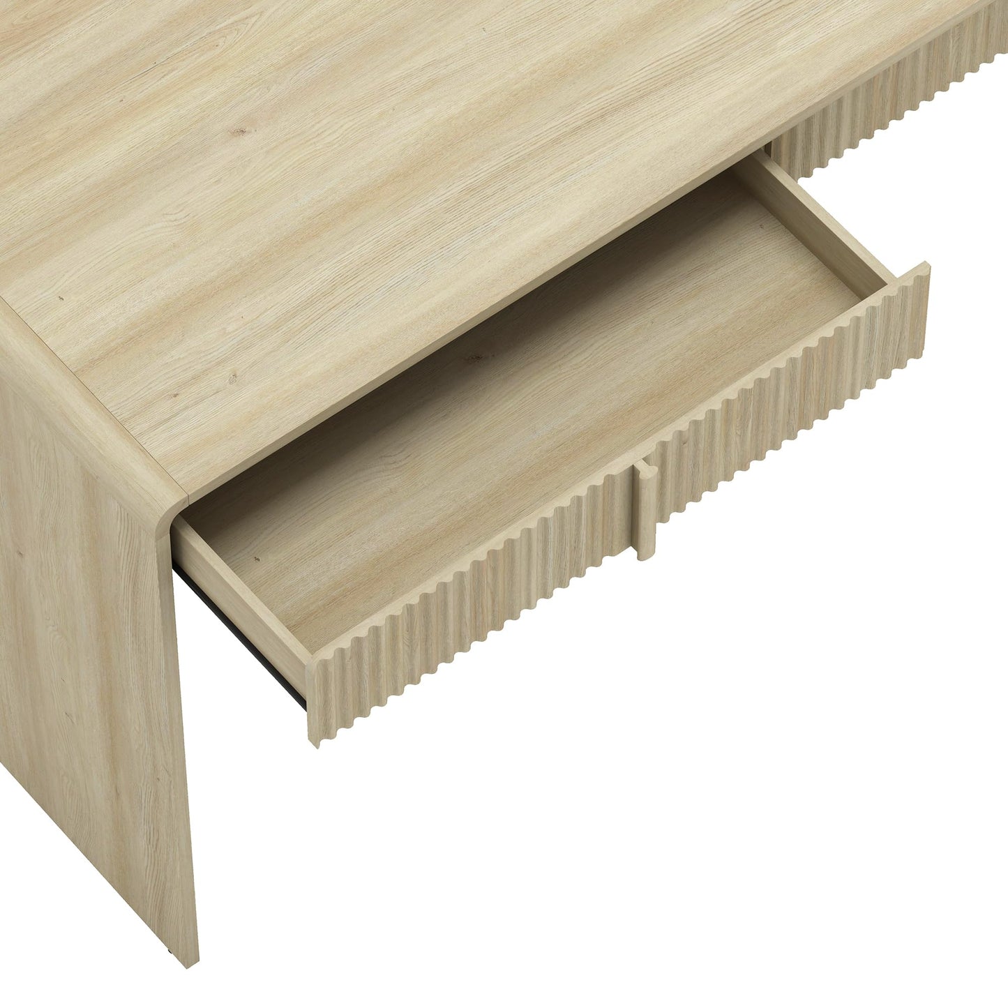 Manhattan Comfort Novara Modern 60" Writing Desk with 2 Smooth-Glide Drawers with Fluted Fronts, Office Desk with Large Work Surface, Stylish Rounded Edges, Whitewashed Oak