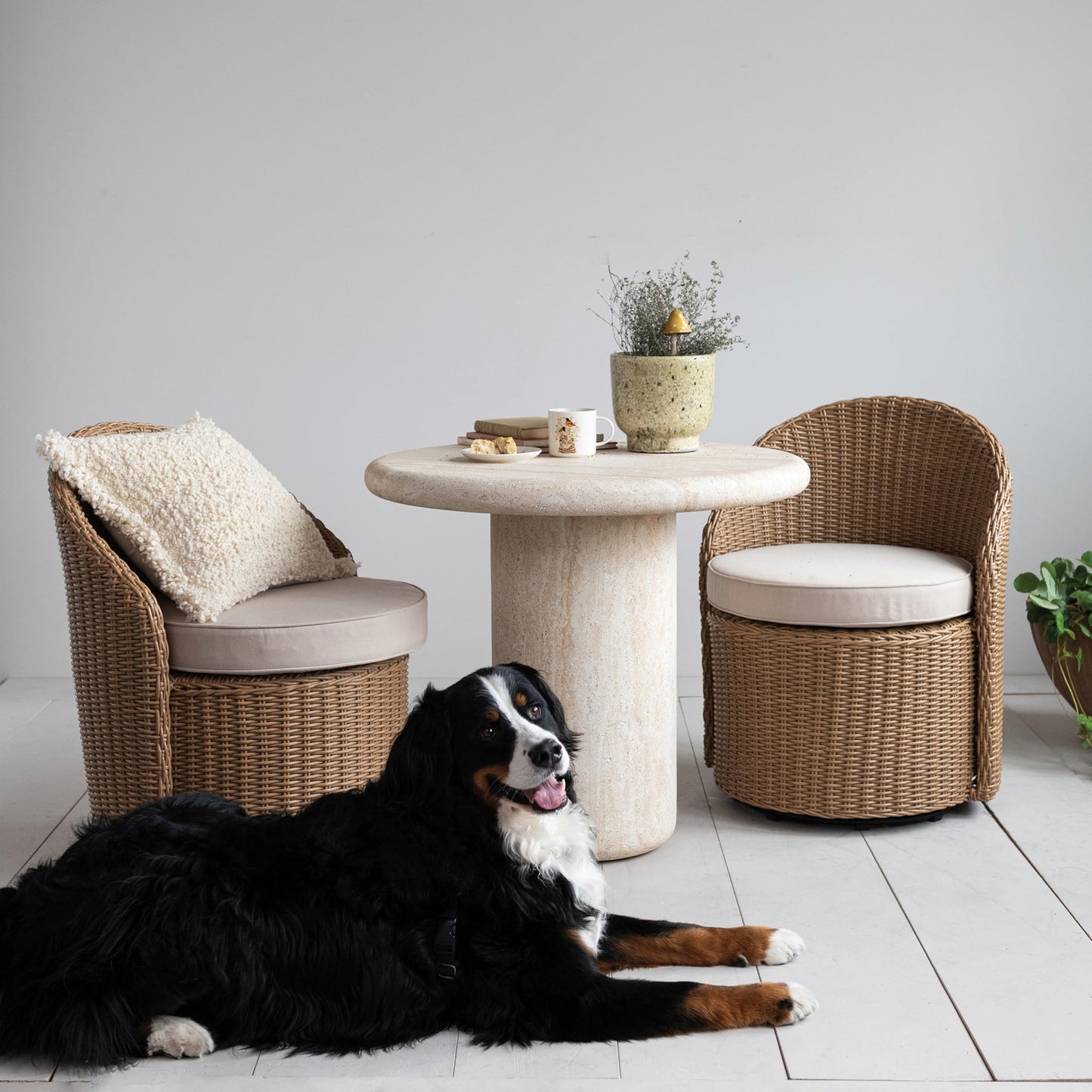 Creative Co-Op Indoor/Outdoor Concrete Table, Natural Travertine Color
