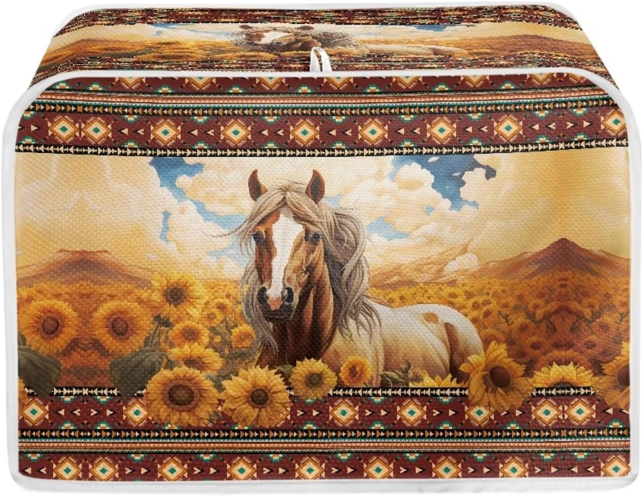 Aztec Horse Bread Toaster Cover, 4 Slice Sunflower, Washable Dustproof Cover, Small Decorative Toaster