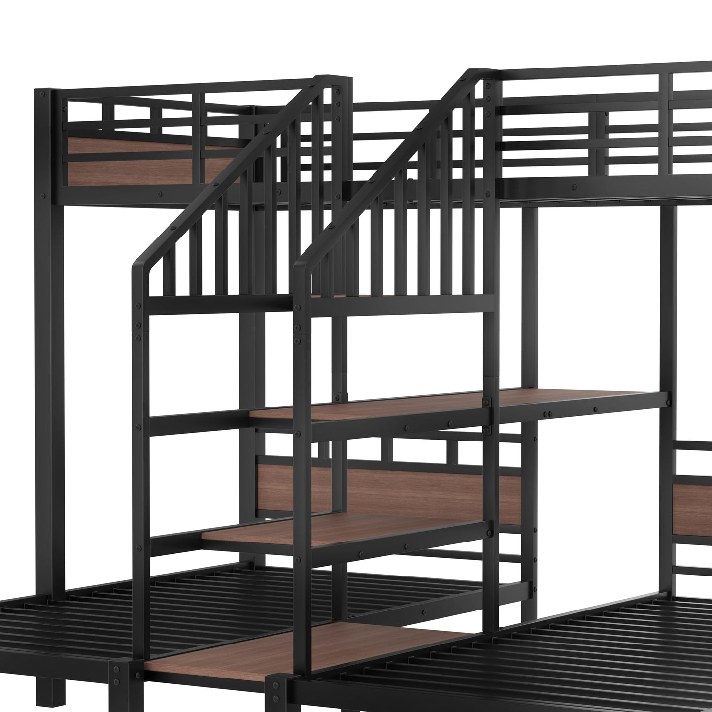 Bellemave Metal Twin Over Twin Over Twin Bunk Beds for 3 Kids, Heavy Duty Triple Bunk Bed Frame with Stairs and Storage Shelf,3 Bed Bunk Beds,Twin Size Triple Bed,Black