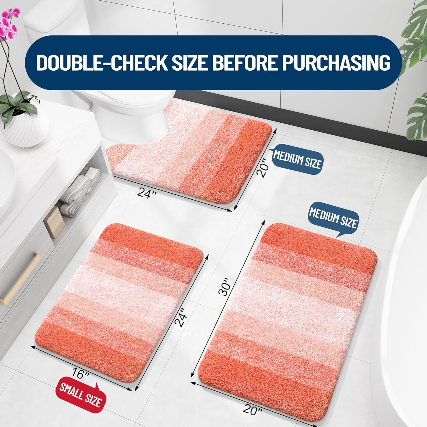 OLANLY Large Bathroom Rugs - Extra Soft Microfiber Mat 50x30 | Quick Dry, Rubber Backing, Coral Color