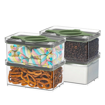 Prestoor 4-Pack Small Pantry Containers, 0.8 QT/0.76 L Clear SAN Food Storage Canisters with Twist-Lock Lids, Stackable for Sugar, Tea Bags, Seasoning, Nuts, Snacks (Green)