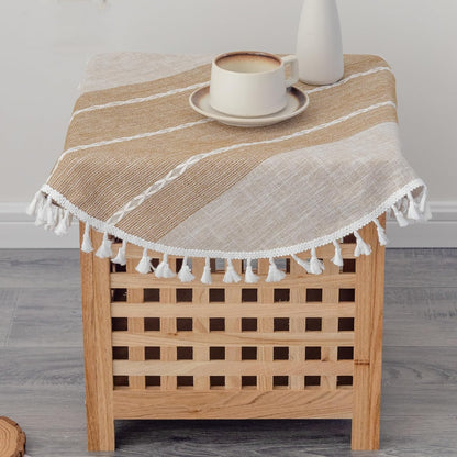 24 Inch Small Waterproof Cotton Linen Washable Tablecloth Farmhouse Wrinkle Free Round Burlap Table Cloths Coffee Heavy