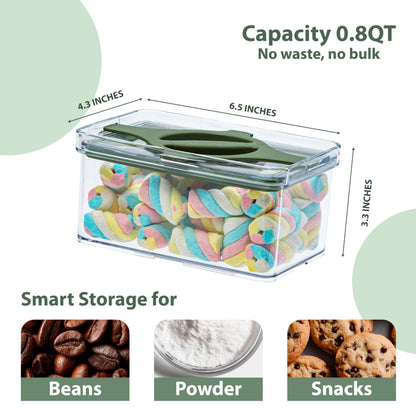 Prestoor 4-Pack Small Pantry Containers, 0.8 QT/0.76 L Clear SAN Food Storage Canisters with Twist-Lock Lids, Stackable for Sugar, Tea Bags, Seasoning, Nuts, Snacks (Green)