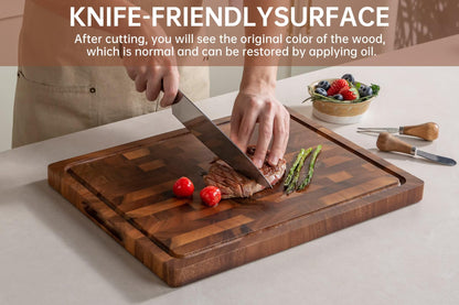 THETCHRY Walnut Wood Cutting Boards for Kitchen, End Grain Chopping Board Double Sided, Large Cutting Board with Handle, Charcuterie Butcher Block for Meal Prep & Serving with Gift Box, 17"×13"×1"