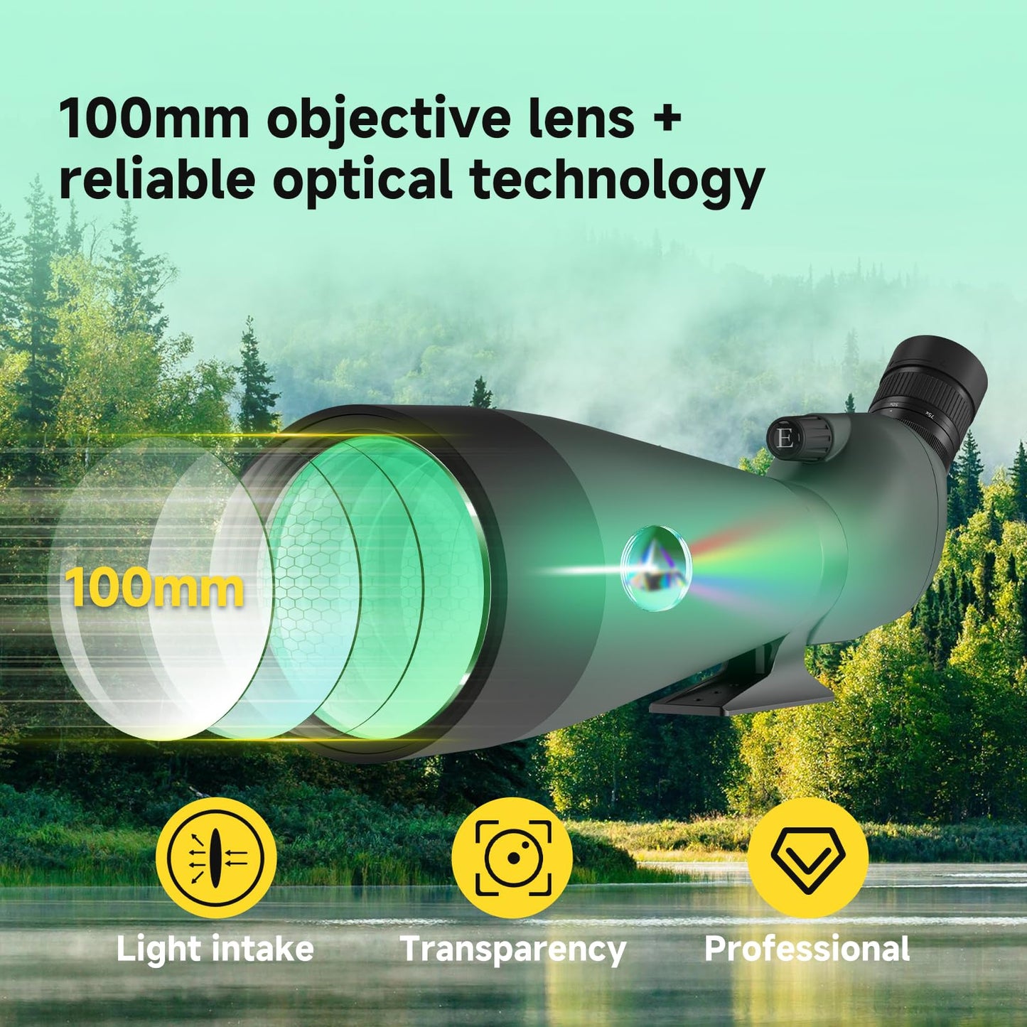 SVBONY SV28 100mm Spotting Scope, with Upgrade Tripod & 3-Axis Phone Adapter, Precise adjustment Aluminum Phone Adapter, Bold, elevable, 360° Adjustable Tripod, Scope for Target Shooting Bird Watching