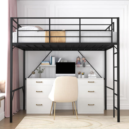 Realhotan 75Inch Full Loft Bed with Ladder and High Guardrail, No Box Spring Required,Space-Saving,No Sagging Metal Slat Support Heavy Duty Bedframe, Black