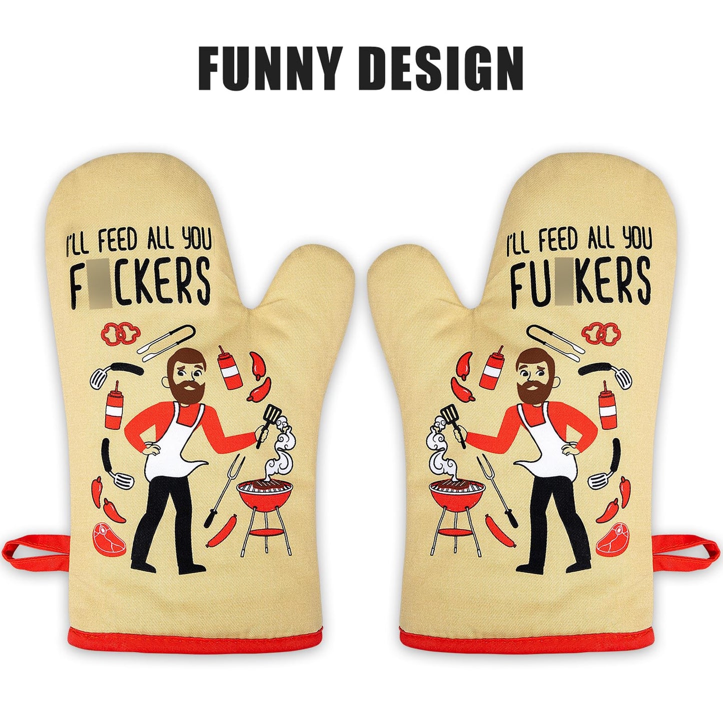 Miracu Funny Oven Mitts, Presents for Chefs, Cooking Gadgets, BBQ Oven Mitt, Unique Gifts for Cooks Dad Brother Him, Manly Fathers Day, Housewarming Grilling Kitchen Chef Gifts for Men Who Cook Grill