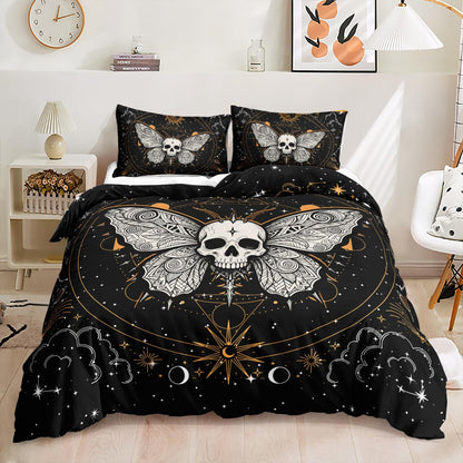 Set HOSIMA Butterfly Bedding for Girls Gothic Skull Boho Comforter Cover Decor for Bedroom, Sun and Moon Pattern Duvet
