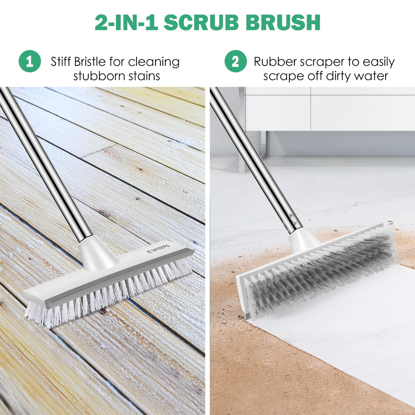 SetSail Floor Scrub Brush with 51-Inch Long Adjustable Handle 2 in 1 Scrape Brush Stiff Bristle Floor Scrubber for Cleaning Shower Bathroom Garage Kitchen Wall Deck Tub Tile
