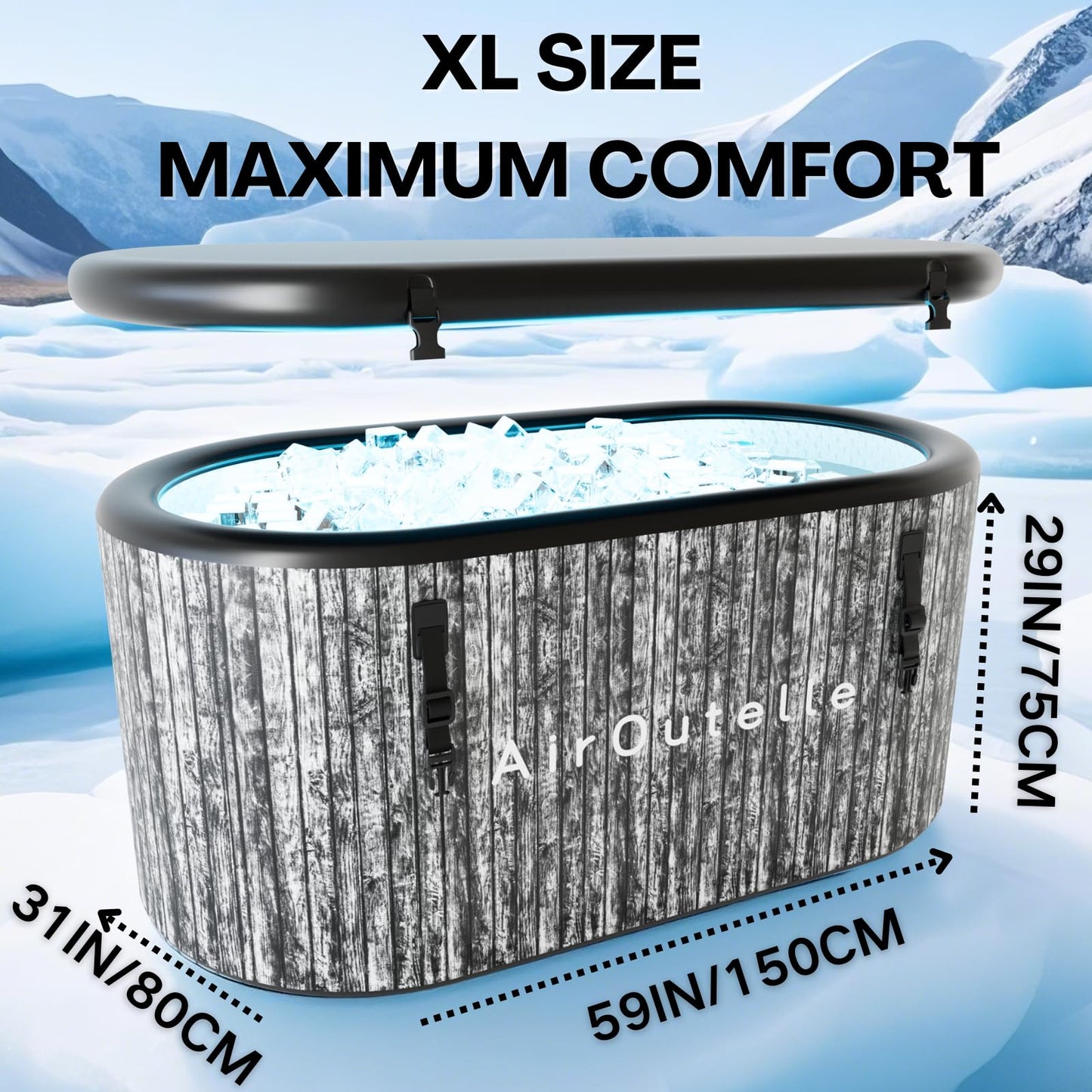 AirOutelle Inflatable Cold Plunge Tub, 216 - Gallon Large Ice Tub for Recovery, Durable & Portable with Water Chiller Compatibility, Gym and Training Use (Grey)