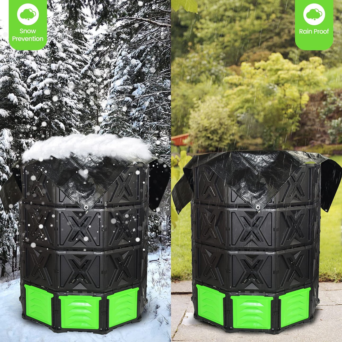 SQUEEZE master XXL Large Compost Bin Outdoor- 720L /190 Gallon-Easy Assembly-No Screws-Sturdy& Durable-Green Door