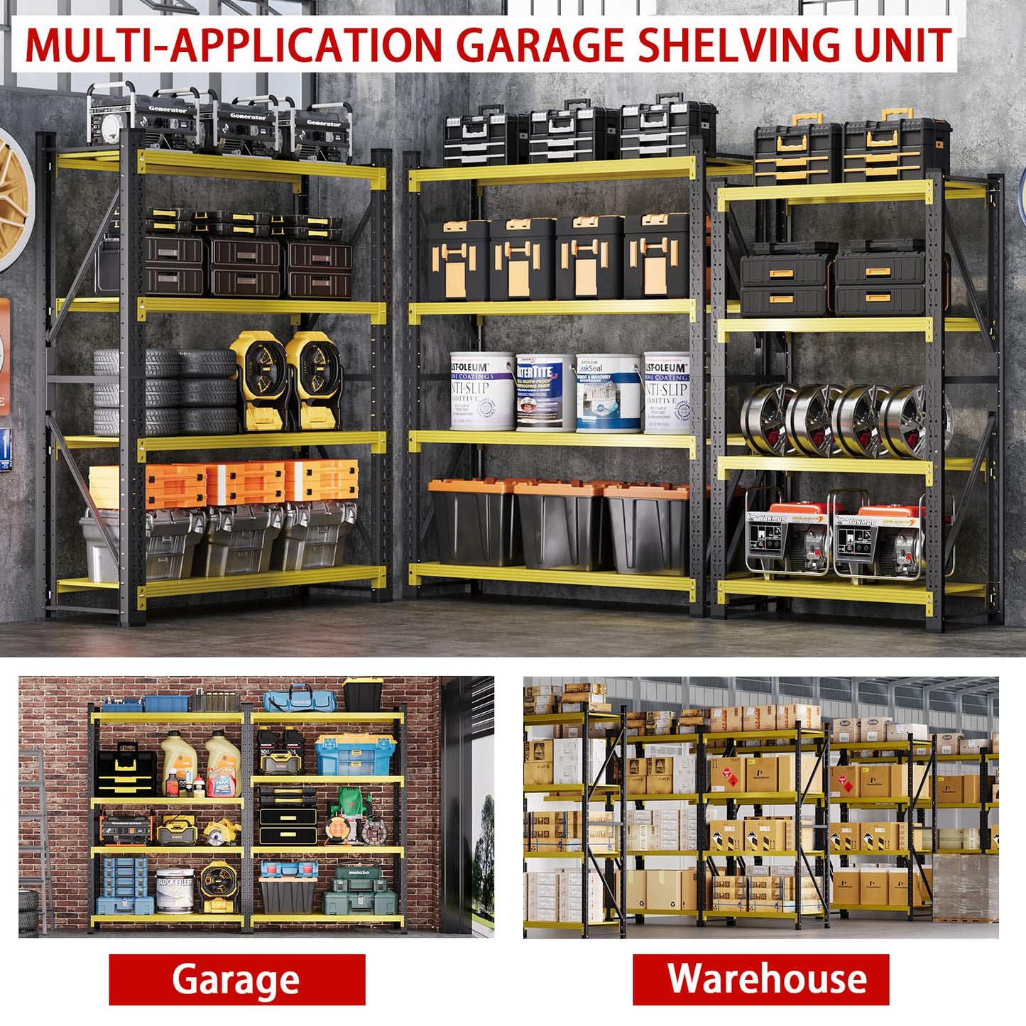 Guomao 4800LBS Heavy Duty Shelving Garage Storage Shelves 78" H Metal Shelving Units Adjustable Shelves Rack for Garage,Basement,Warehouse (Yellow and Black, 23.6" D x 59.1" W x78.7 H)