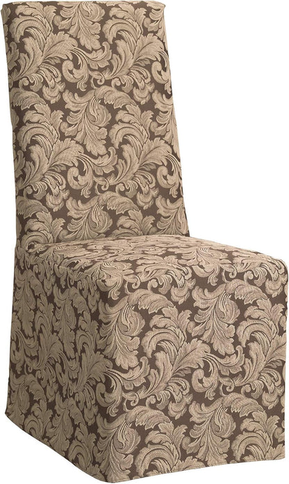 SureFit Scroll Dining Chair Slipcover - Long Skirt and Back Ties, Full Length Relaxed Fit High Back Chair Cover