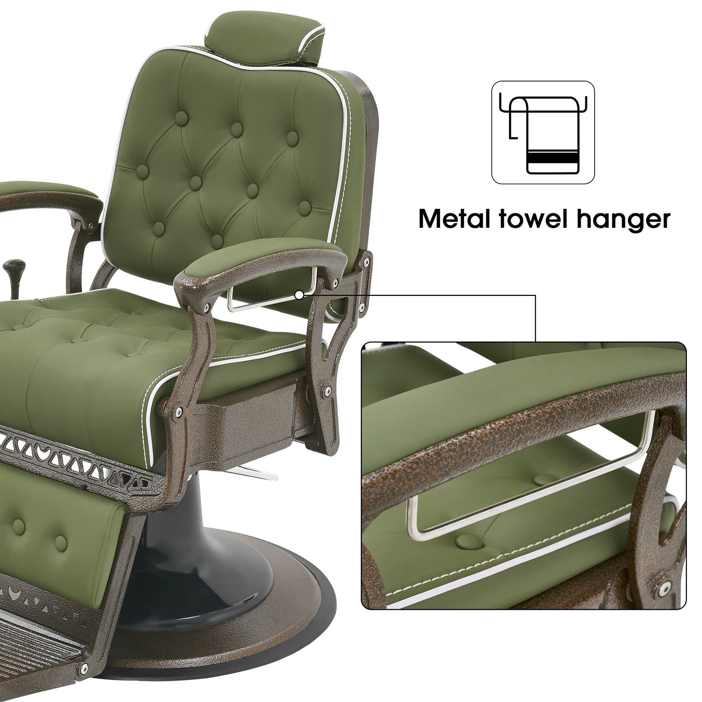 BarberPub Heavy Duty Metal Vintage Barber Chair All Purpose Reclining Hydraulic Pump Salon Beauty Spa Chair Hair Styling Equipment 9218 (Green)