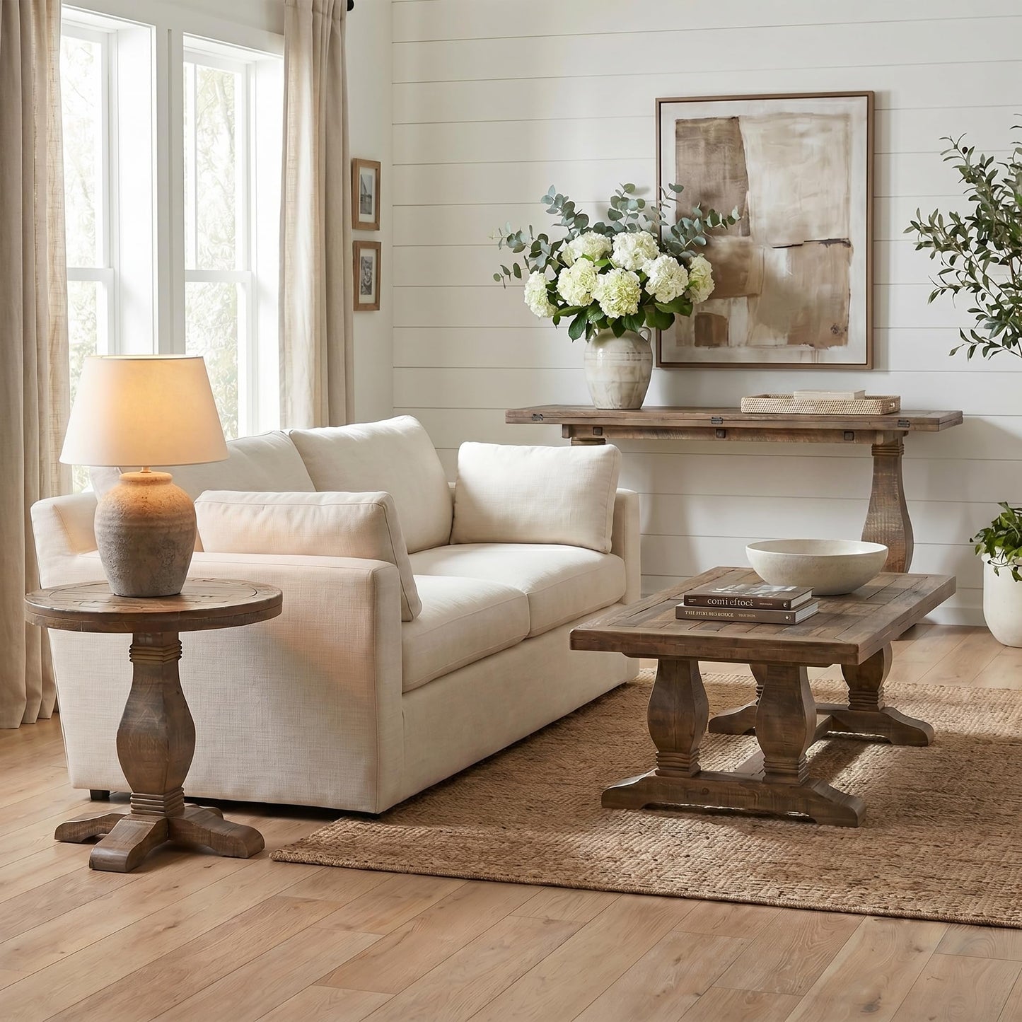 Martin Svensson Home Napa Sofa Console Table, Modular Flip Top Dining or Accent, Solid Natural Wood