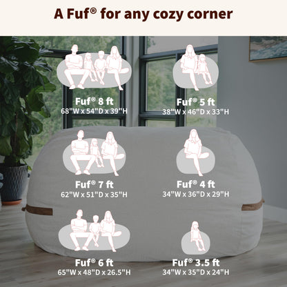 Big Joe Fuf 8Ft Giant Foam Bean Bag Chair, Oversized Couch with Removable Cover for Kids, Teens, Adults, Coffee Soft Vegan Leather, 8 Foot