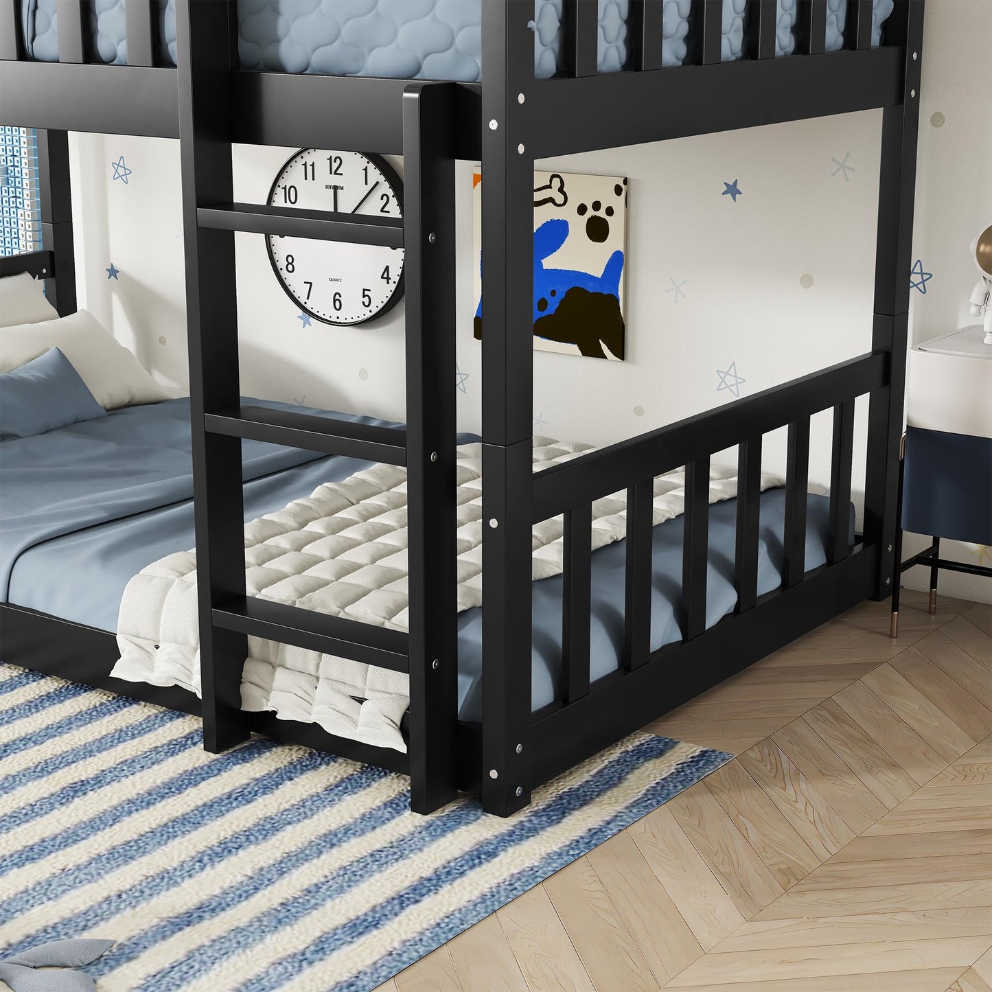 Solid Wood Triple Bunk Bed for 3 Kids, 3 Bed Bunk Beds with Two Built-in Ladders,Twin Over Twin Over Twin Triple Bunk Bed,Detachable Triple Bunk Beds Twin Size,Black