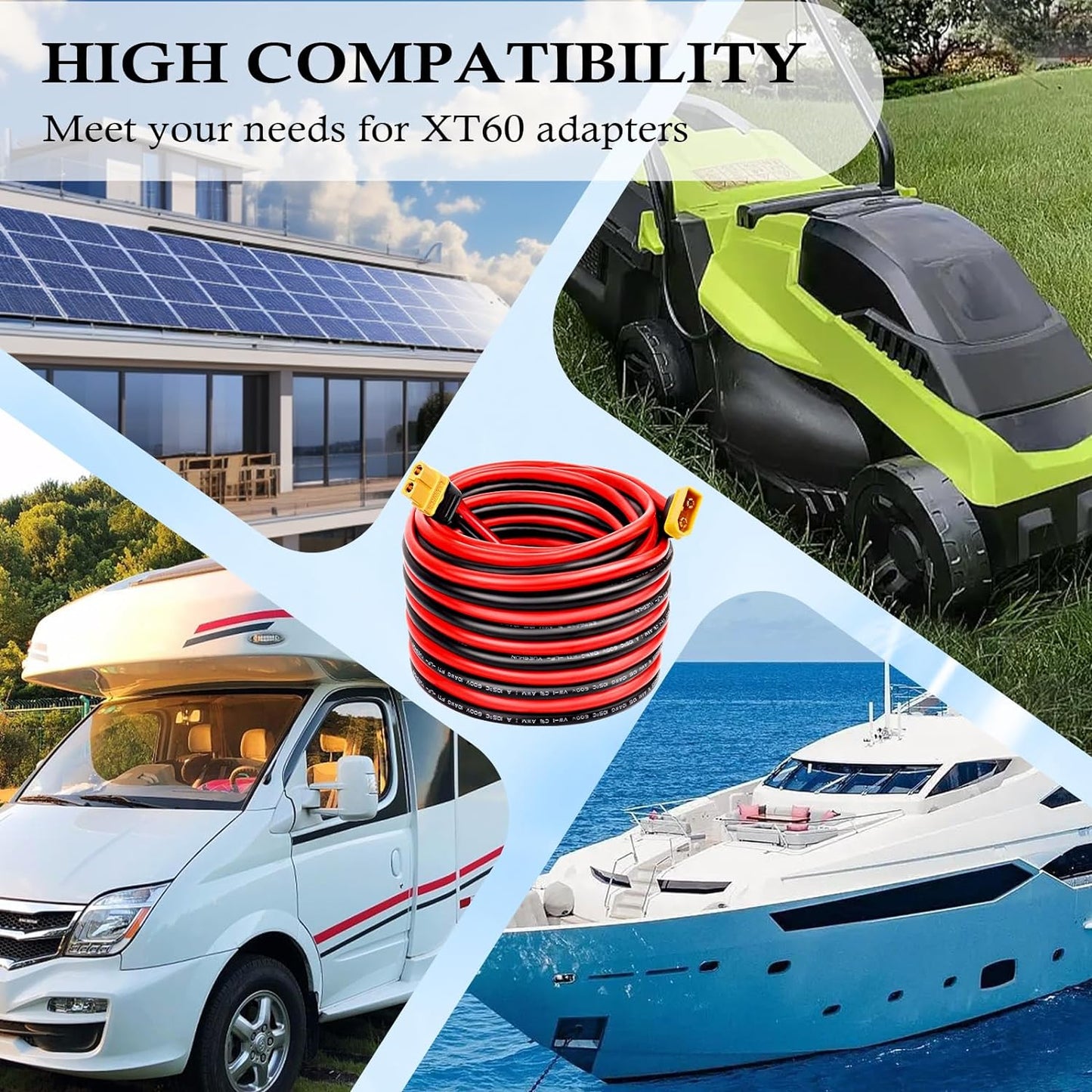 XT60 Extension Cable 10AWG 15FT, XT60 to XT60 Cable with Male to Female Connector for Portable Power