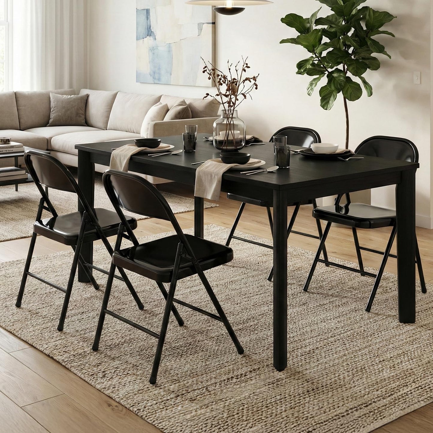 LING RONG Metal Folding Chairs 12 Pack All Steel Metal Frame Portable Commercial-Grade Foldable Chair with Double Hinged for Office Wedding Party Patio Dinning Events, Onyx Black