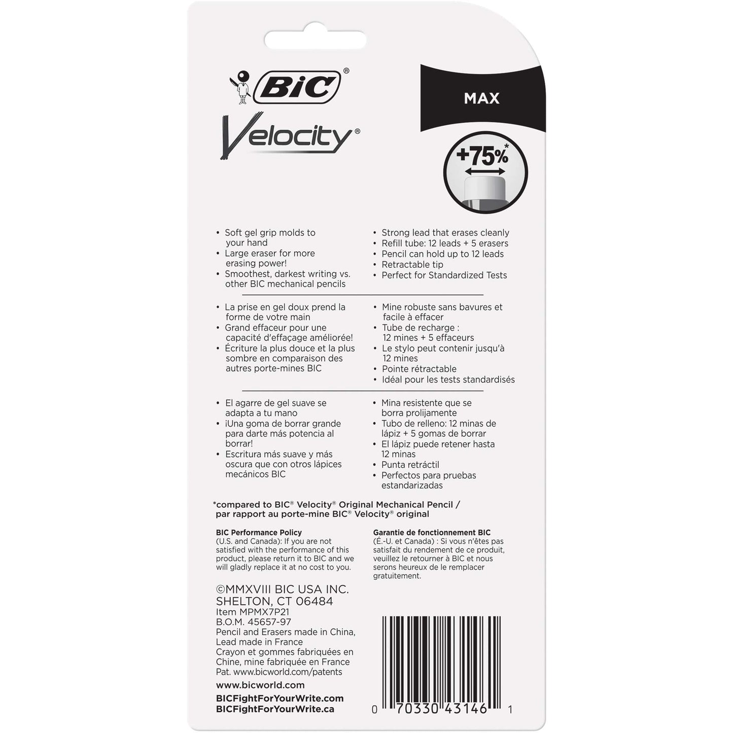 BIC Velocity Max Mechanical Pencils, With Colorful Barrel, Medium Point (0.7mm), 2-Count Pack Mechanical Pencils With Erasers and Lead Refills