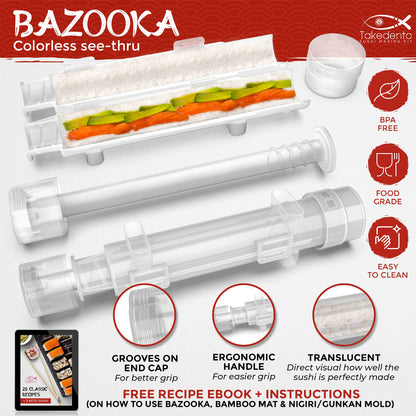 Takedento DIY Sushi Making Kit for Beginners – Transparent Sushi Bazooka – Food Grade Safe– Traditional Bamboo Sushi Rolling Mats – 23 Piece All You Need Sushi Making Kit