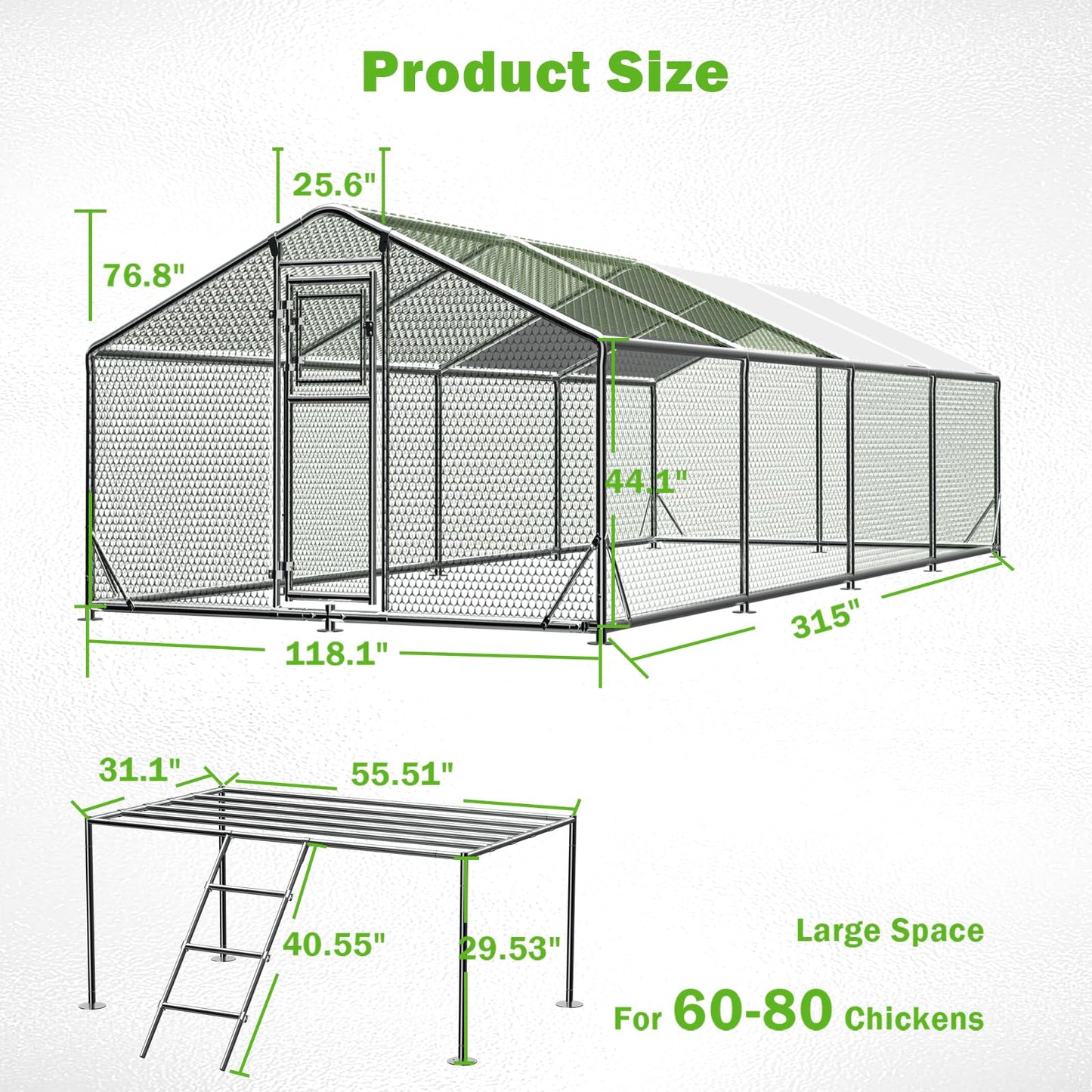 10x26FT Metal Chicken Coop, Dutch Door Chicken Run with Chicken Perch, Cover and Chicken Wire, Walk in Duck Pen for Backyard Poultry and Pet Farming