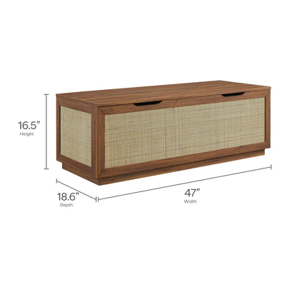 Modway Soma Rattan Storage Bench in Walnut – Faux Cane Flip-Top Low Profile Storage Ottoman for Bedroom, Entryway, or Living Room