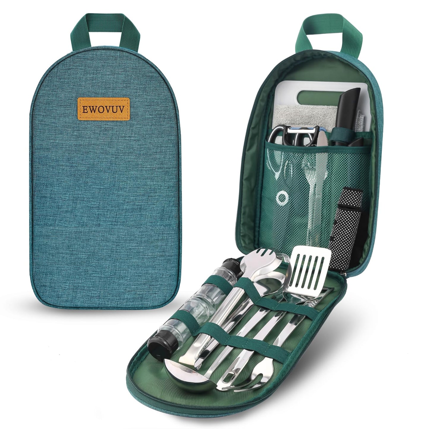 Camping Cooking Utensils Set- Camping Essentials Cookware Camp Accessories Gear Must Haves Camper Tent Camp Kitchen Rv Gadgets Outdoor Stove Portable Picnic Gifts for Women BBQ Stuff (Green)