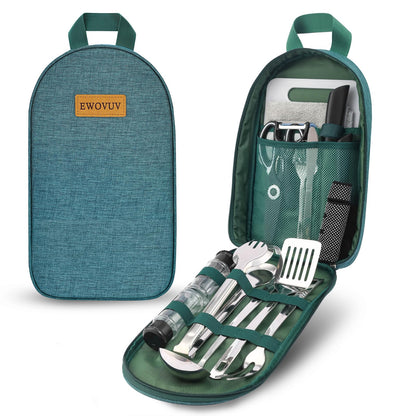 Camping Cooking Utensils Set- Camping Essentials Cookware Camp Accessories Gear Must Haves Camper Tent Camp Kitchen Rv Gadgets Outdoor Stove Portable Picnic Gifts for Women BBQ Stuff (Green)