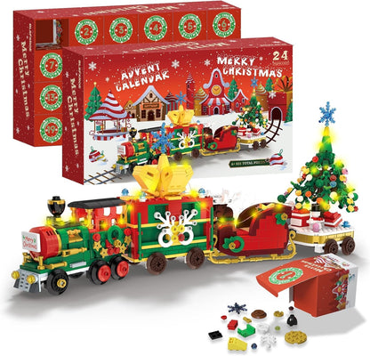 2025 Set, 24 Countdown 6+ Advent Calendar Train Building Blocks Days Surprise Christmas Calendars Toy Building Blocks