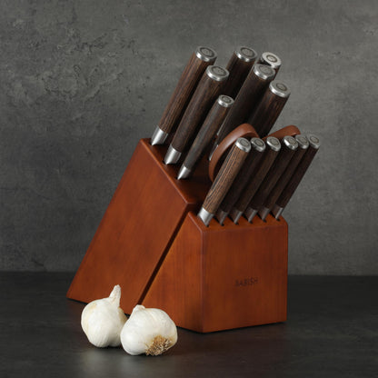 Babish High-Carbon 1.4116 German Steel 15 Piece Full Tang Forged Cutlery Kitchen Knife Block Set - Dark Pakka Wood Handle