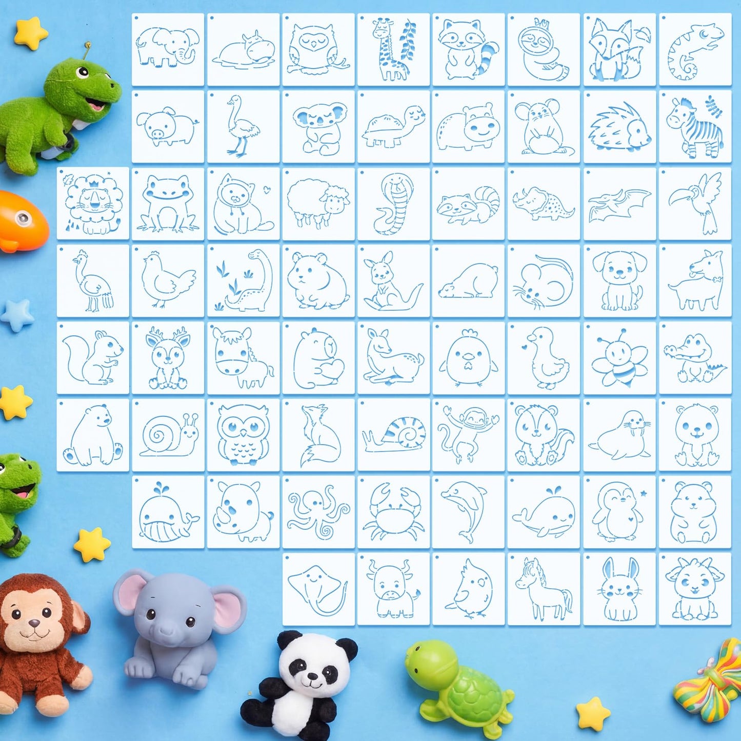 Marspark 66 Pcs Small Stencils for Crafts Reusable 3 Inch Stencils for Painting on Wood DIY Craft Paint Template for Wall Home Decor Card Rock Canvas Drawing Holiday (Cute Baby Animal)
