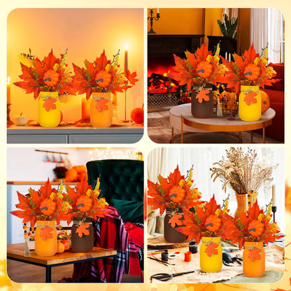 Karenhi 13 Pcs Spring Summer Mason Jar Table Decor Sunflower Centerpieces for Spring Tiered Tray Table Office Home Kitchen Indoor Decor(Leaf)