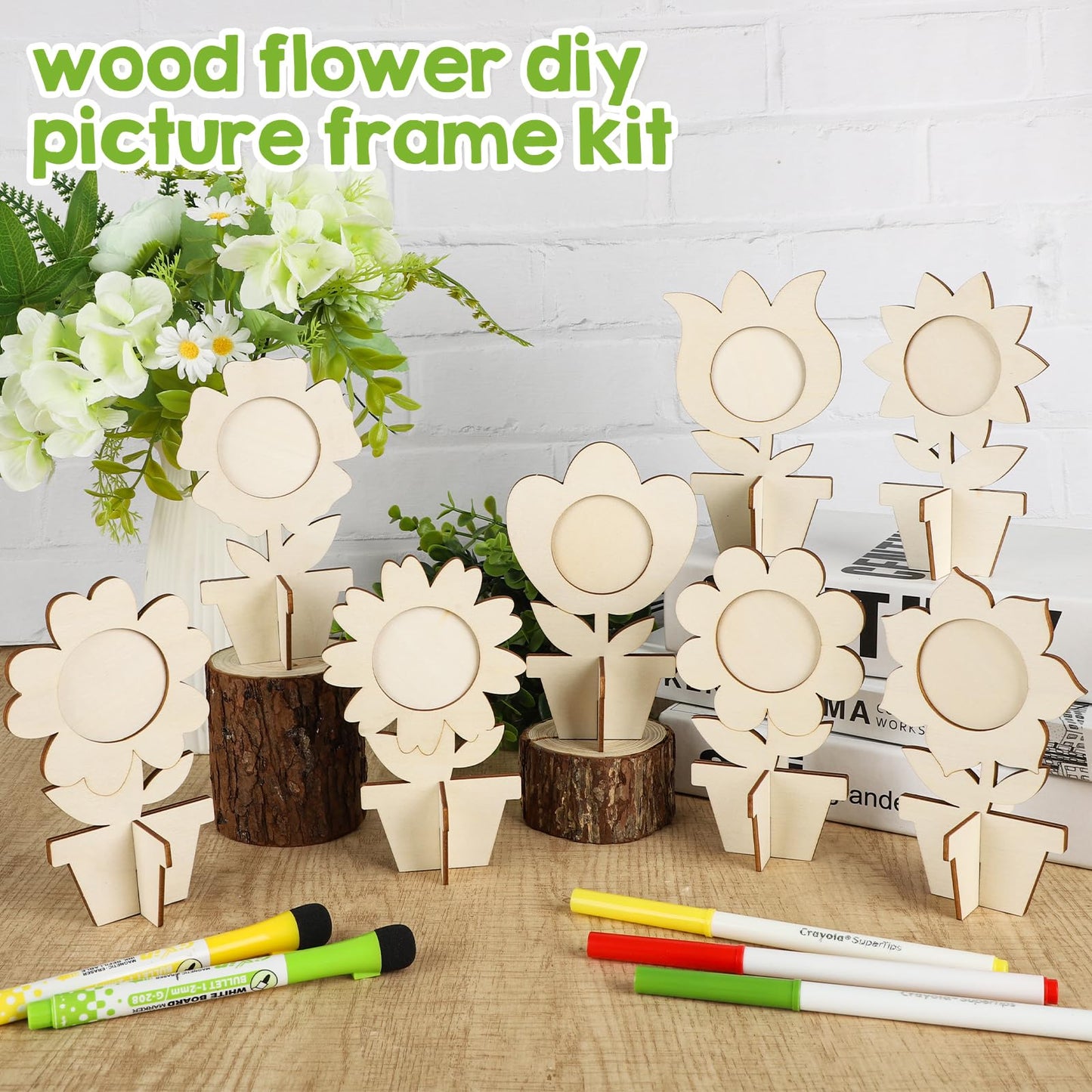 8Pcs Flower Spring Wood Crafts to Paint, Wooden Flowers Picture Frame for Craft, 3D Unfinished Spring Picture Frame Craft for Painting, DIY Mother’s Day Gifts Flower Cutouts for Painting Decorations