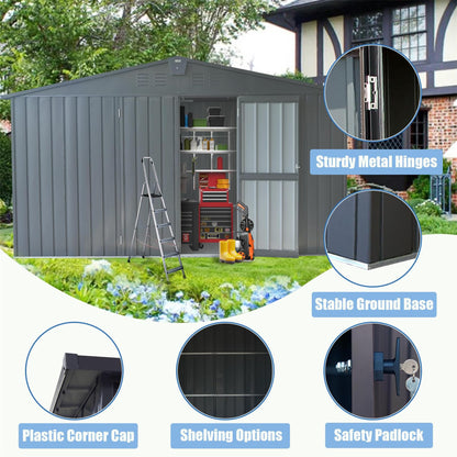Okak 11 X 9 Ft Metal Outdoor Storage Shed with Lockable Doors Galvanized Metal Garden Shed with Windows Garden Shed Tool Storage Sheds House for Backyard Garden,Patio,Dark Grey