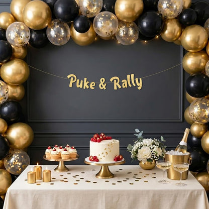 Pre-Strung Puke & Rally Gold Glitter Banner - Funny Bachelorette Party Decorations for Her - Party Supplies, Favors and Gifts