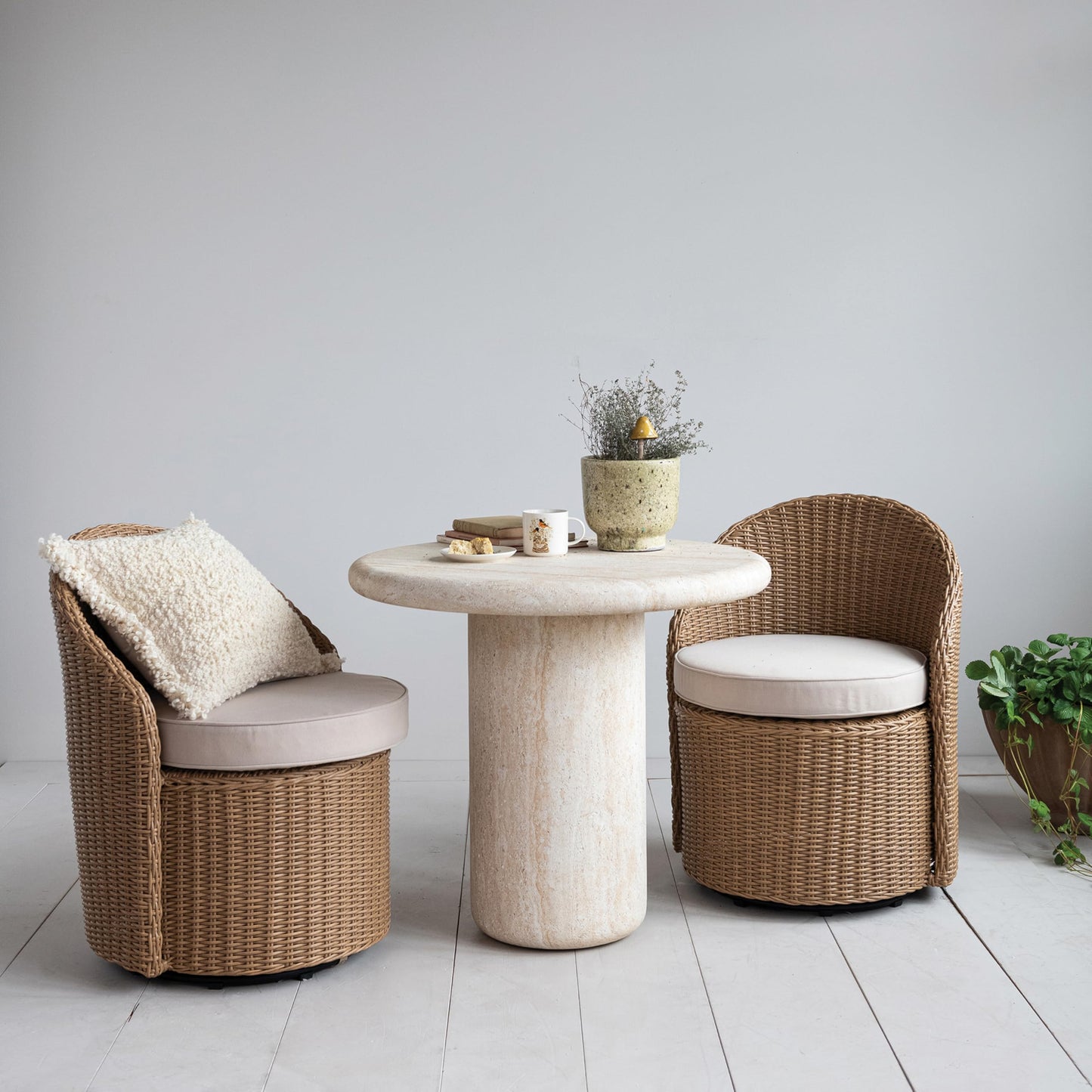 Creative Co-Op Indoor/Outdoor Concrete Table, Natural Travertine Color