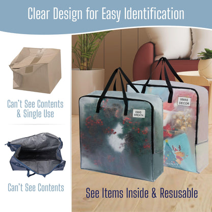 VENO 4 Pack Clear Moving Bags, Fits 30" Wreath & Storage Totes, Heavy Duty Packing Bags with Handles for Clothes & Bedding