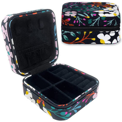 kate spade new york Small Travel Jewelry Case, Black Jewelry Box to Organize Rings, Necklaces, Earrings, Fall Floral
