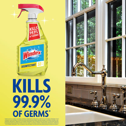 Windex Refill Multipurpose Cleaner Disinfectant Spray, Bottle Made from 100% Recycled Plastic, Surface Cleaning Spray, Citrus Fresh Scent, 32 Fl Oz