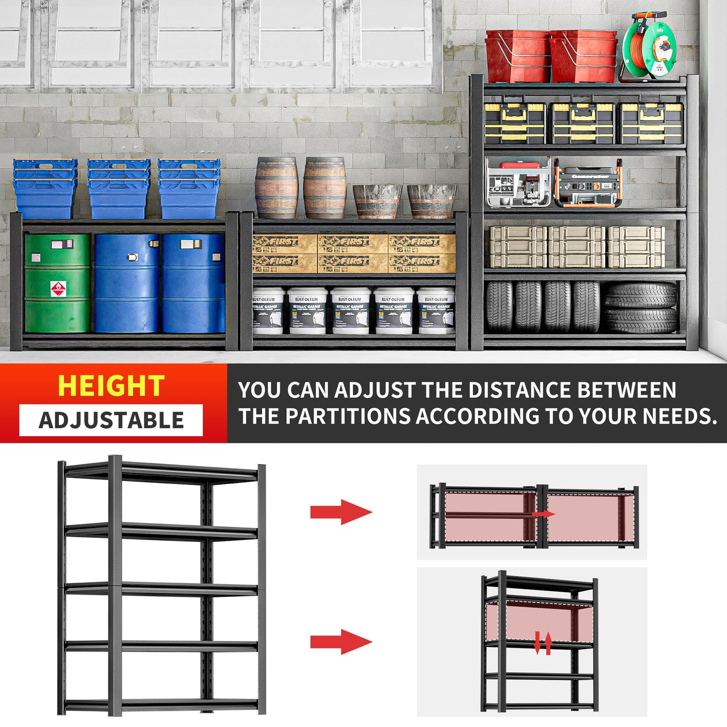 OLLRRACT Garage Shelving Heavy Duty, 5 Tier Metal Storage Shelf Unit for Industrial and Utility Use - Durable Metal Shelf Organizer, Garage Storage Shelf 18" D x48 W x78 H（2 Pieces）