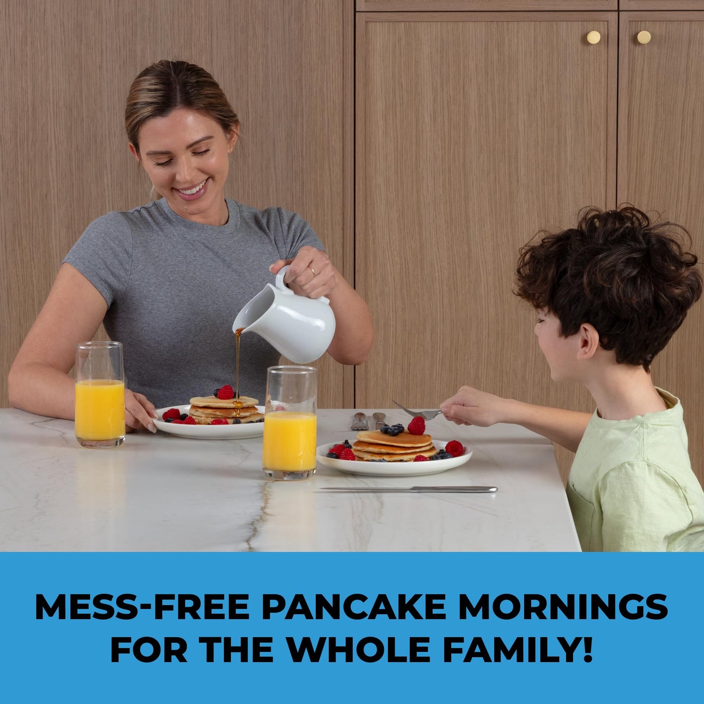Pancake Batter Dispenser - Kitchen Must Have Tool for Perfect Pancakes, Cupcake, Waffle, Muffin Mix, Cake & Crepe - Easy Pour Baking Supplies for Griddle - Pancake Maker with Measuring Label (Red)