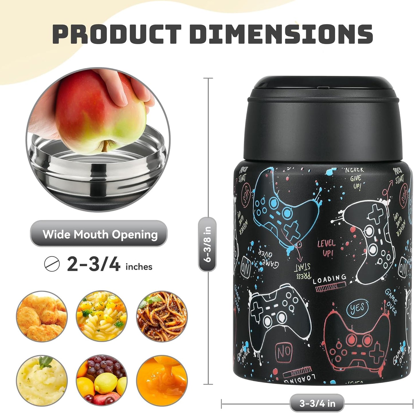 16oz Spoon(3+) Soup Thermo for Hot Food Kids Insulated Food Jar Leakproof Thermo Lunch Container for Kids Wide-Mouth
