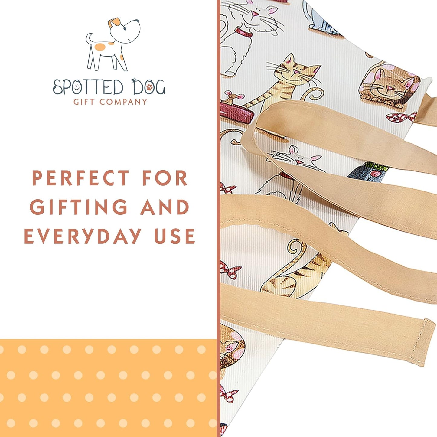 SPOTTED DOG GIFT COMPANY Apron - Cute Cats Themed Kitchenware, 100% Cotton, 37"x28" Cooking and Baking Gift