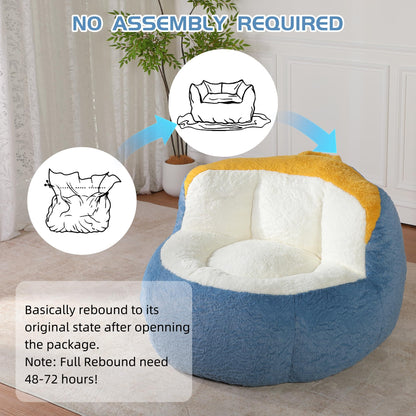 Amacv Oversized Bean Bag Chairs,Multicolor Faux Fur Couch Filled with Shredded Sponge,Large Lounger Sofa for Living Room,No Assembly Required, Blue+White+Yellow