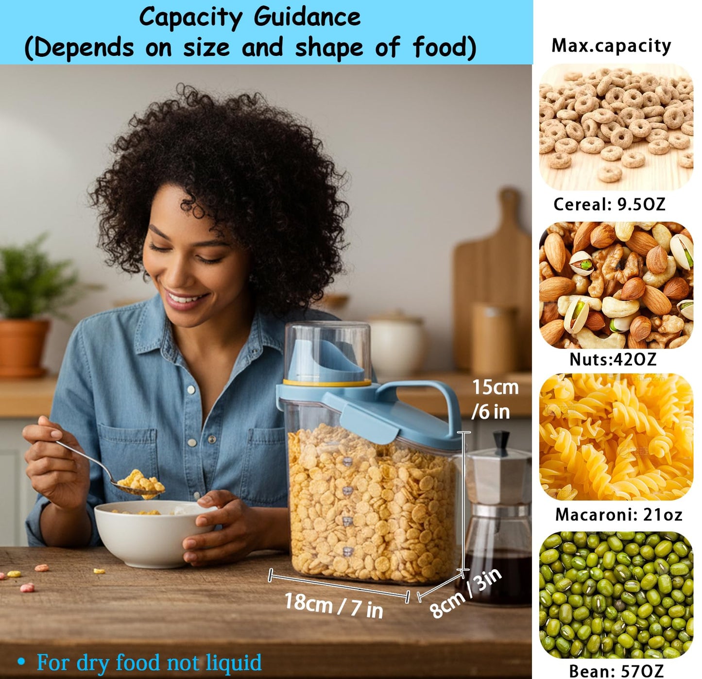 Besmall Cereal Containers Storage with Pour Spout Food Storage Container with Airtight Lid for Rice Flour Sugar Dog Cat Dry Food, Small Cereal Dispenser Kitchen Pantry Organizers Canister 1.8L