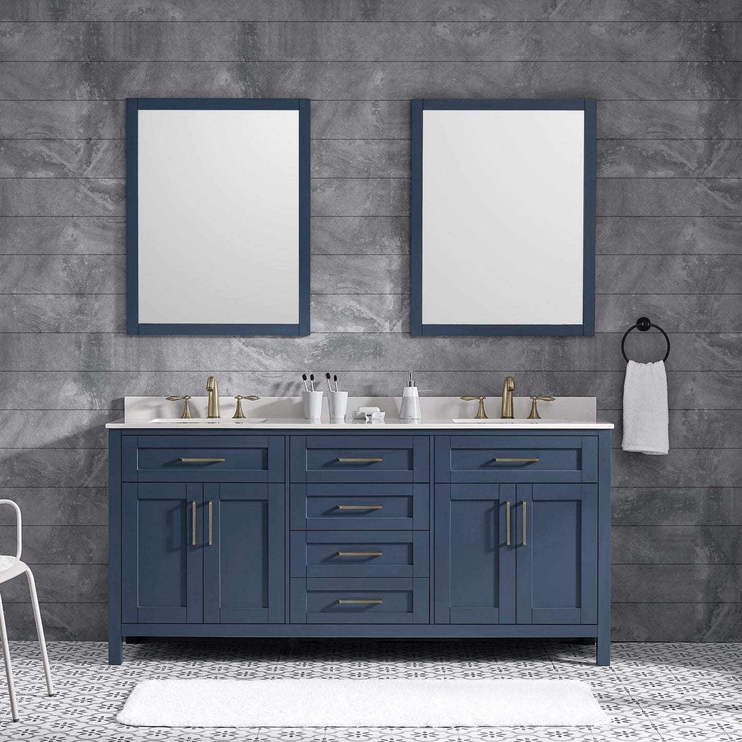 OVE Decors Tahoe 72 Midnight Blue Double Vanity with White Cultured Marble Countertop