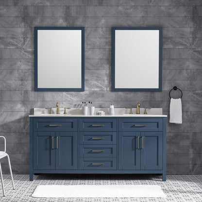 OVE Decors Tahoe 72 Midnight Blue Double Vanity with White Cultured Marble Countertop